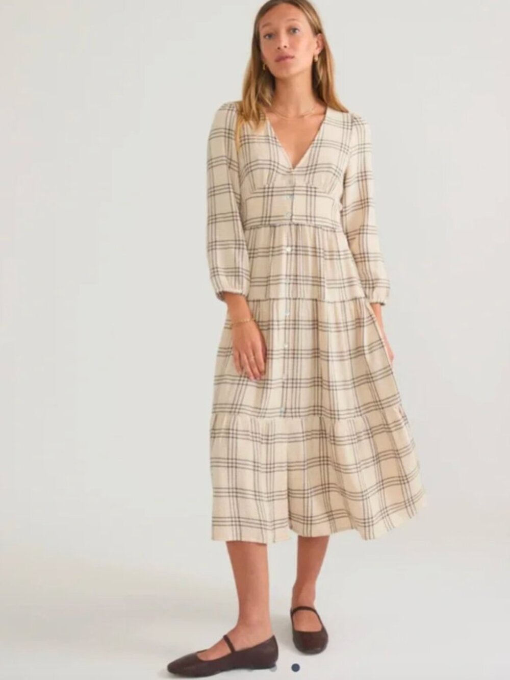 NWT Marine Layer Cream Windowpane Plaid Maeve Maxi Dress NWT